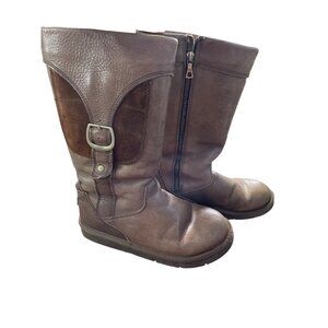 Ugg Australia Womens Brown Mid-Calf Leather sheep  fur Boots Size 7 SKU 8586